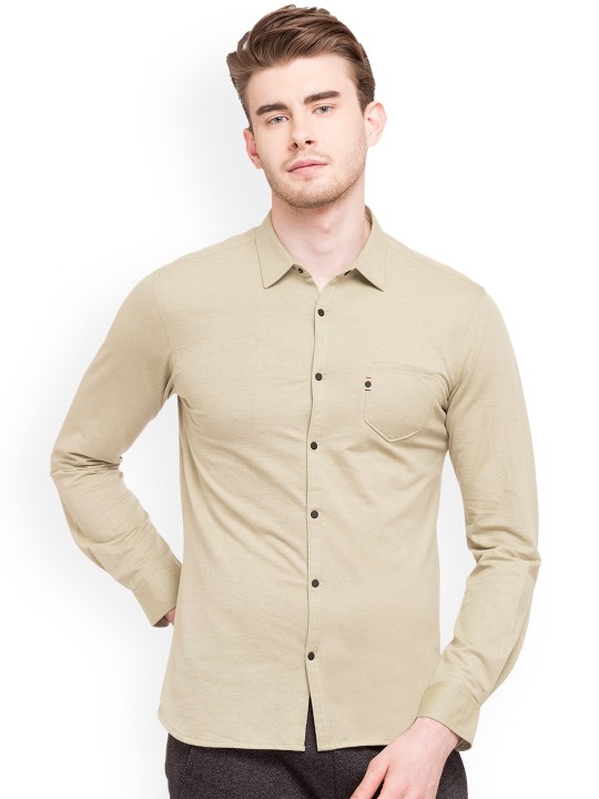 Men Khaki Comfort Slim Fit Solid Casual Shirt 38