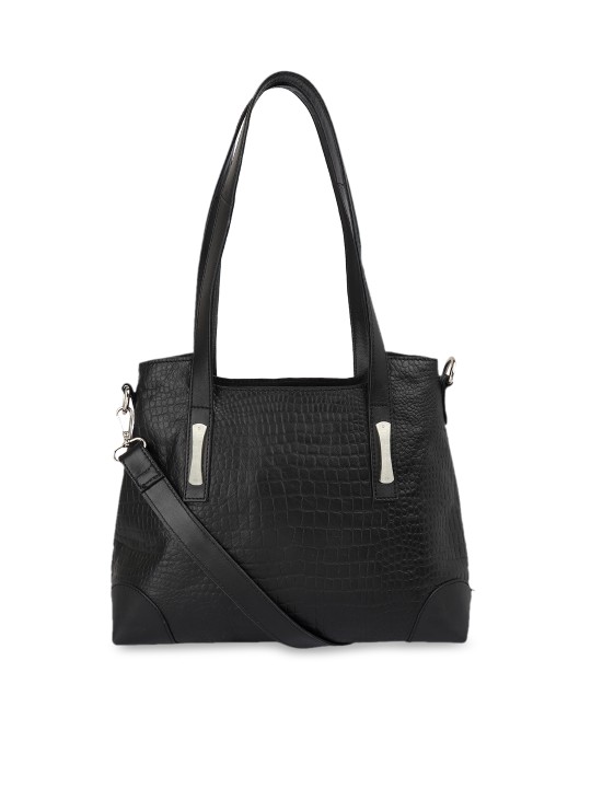 Black Textured Leather Shoulder Bag