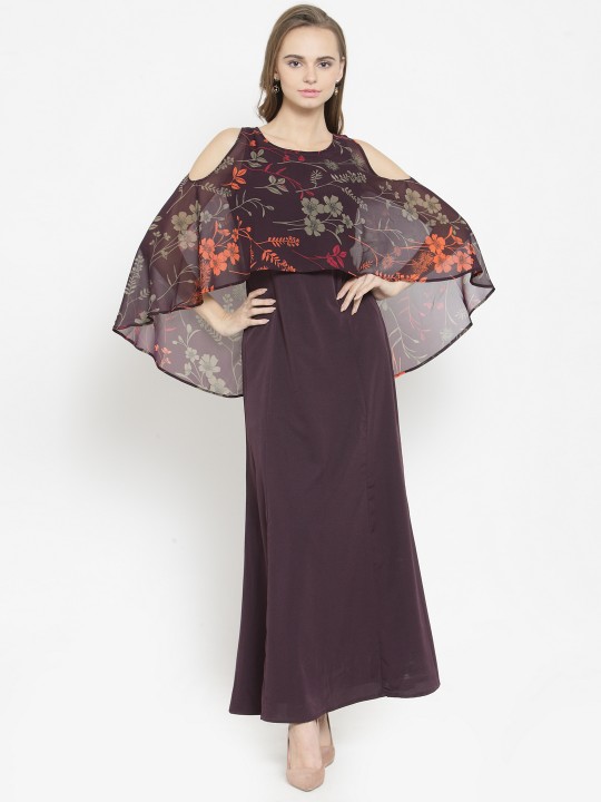 Women Burgundy Floral Printed Maxi Dress S