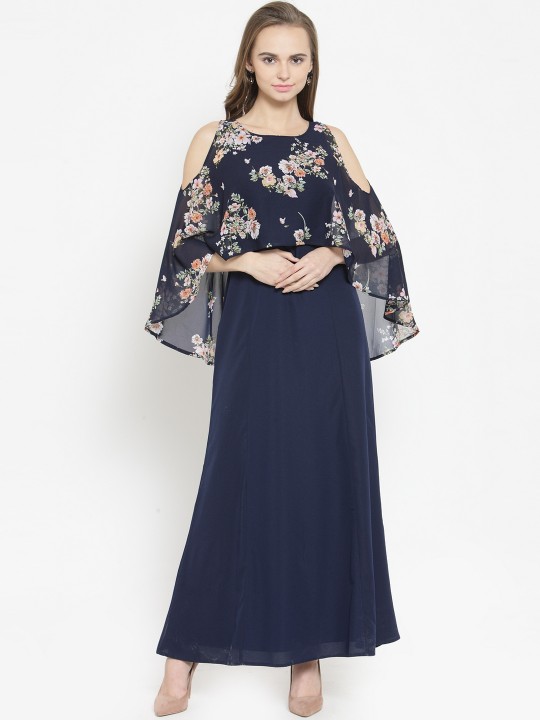 Women Blue Floral Print Maxi Dress S