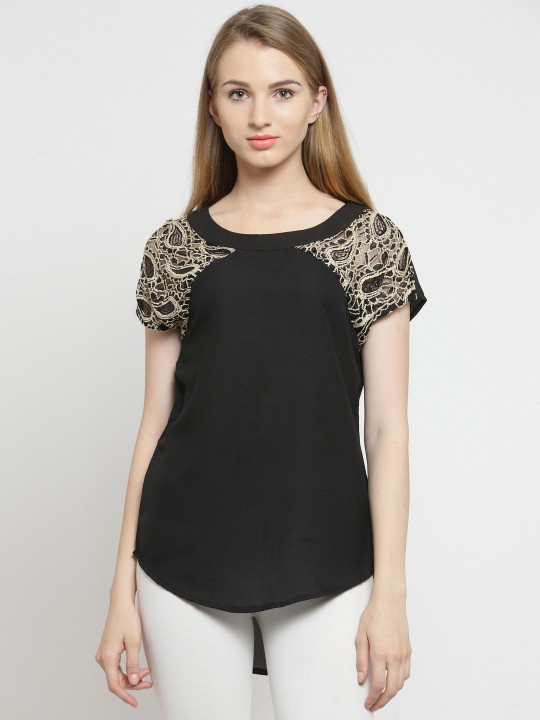 Women Black Printed High-Low Top S