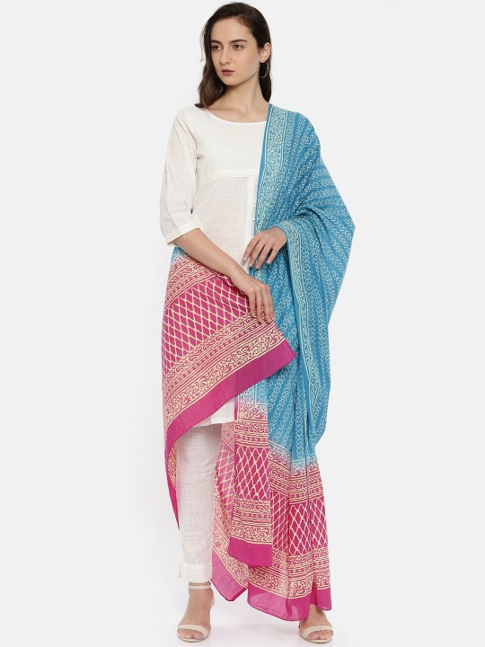 Blue & Pink Printed Dupatta