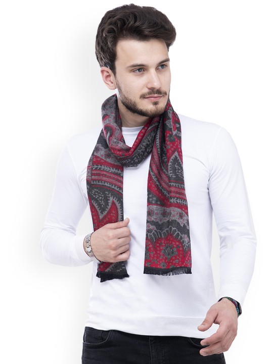 Men Maroon & Grey Printed Muffler