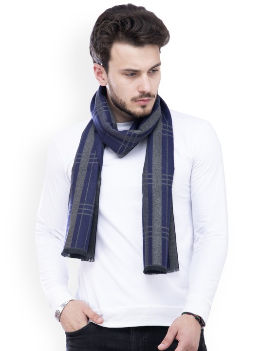 Men Grey & Blue Checked Muffler