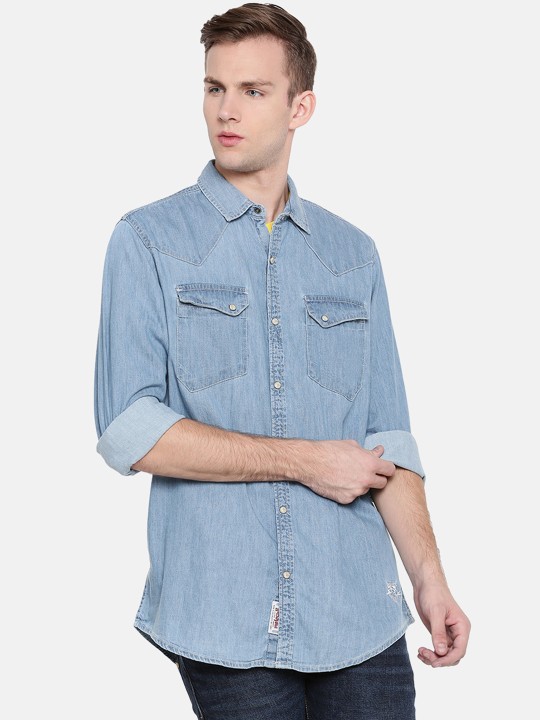 Men Blue Comfort Regular Fit Solid Casual Shirt 38