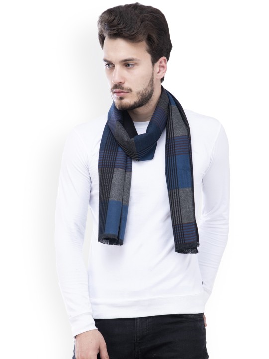 Men Grey & Blue Checked Muffler