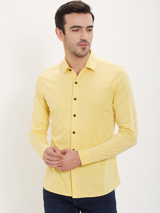 Men Yellow Regular Fit Solid Casual Shirt 38