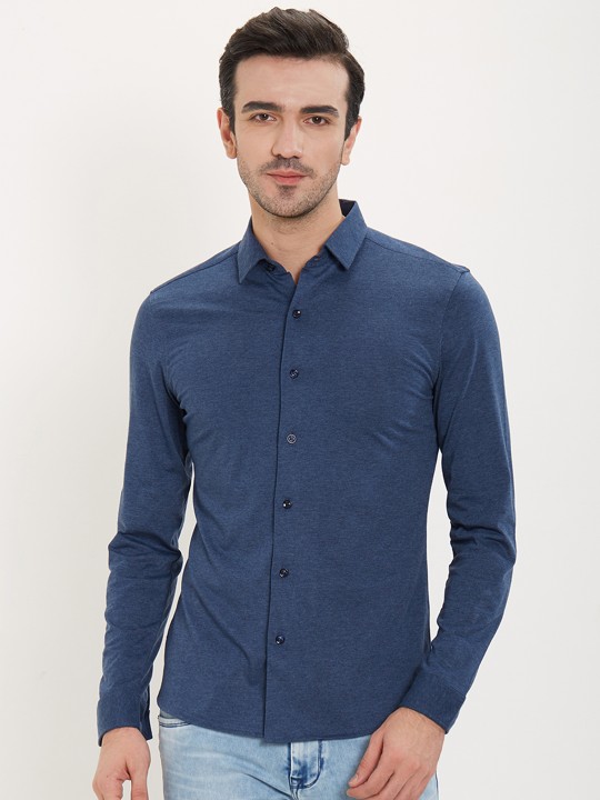 Men Blue Regular Fit Solid Casual Shirt 38