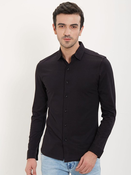 Men Black Regular Fit Solid Casual Shirt 48