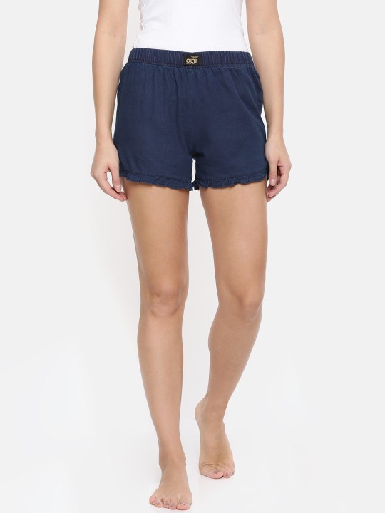 Women Blue Solid Sleep Shorts OLLIWBOIB001 S
