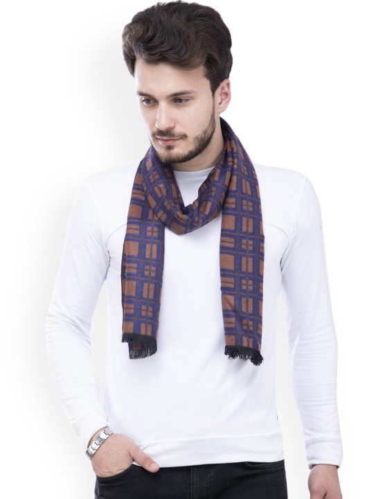 Men Blue & Brown Checked Muffler