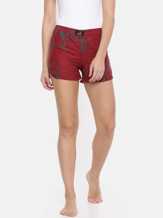 Women Red Printed Sleep Shorts OLLIWBORD001 S