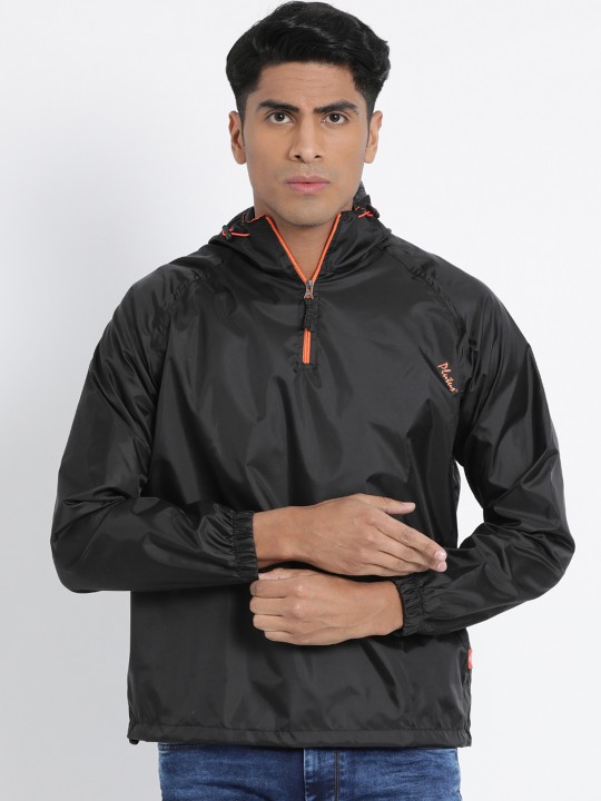 Men Black Solid Windcheater Padded Jacket M