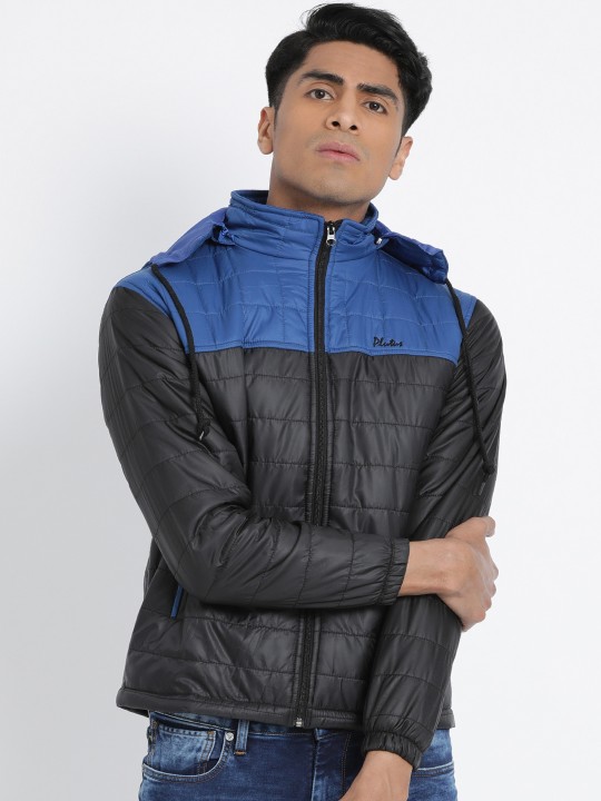Men Black Colourblocked Windcheater Padded Jacket M