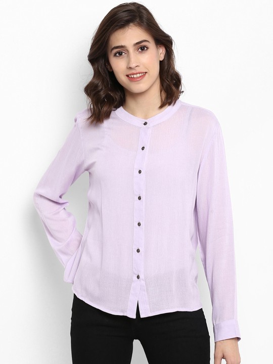 Women Purple Regular Fit Solid Casual Shirt XS