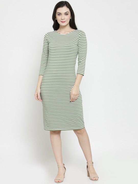 Women Olive Green White Striped T Shir Buy Online In Cambodia At Desertcart