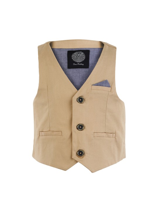 Boys Beige Solid Waistcoat 1Y