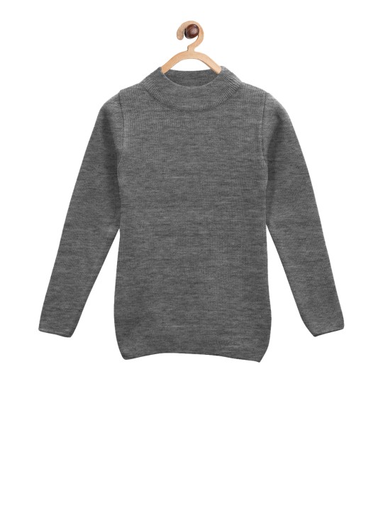 Girls Grey Solid Pullover