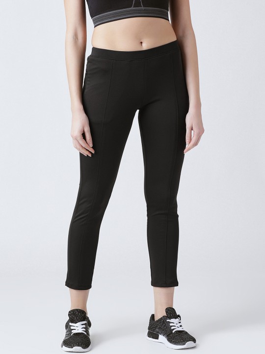 Women Black Solid Tights XS