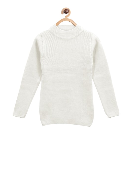 Girls Off-White Solid Pullover