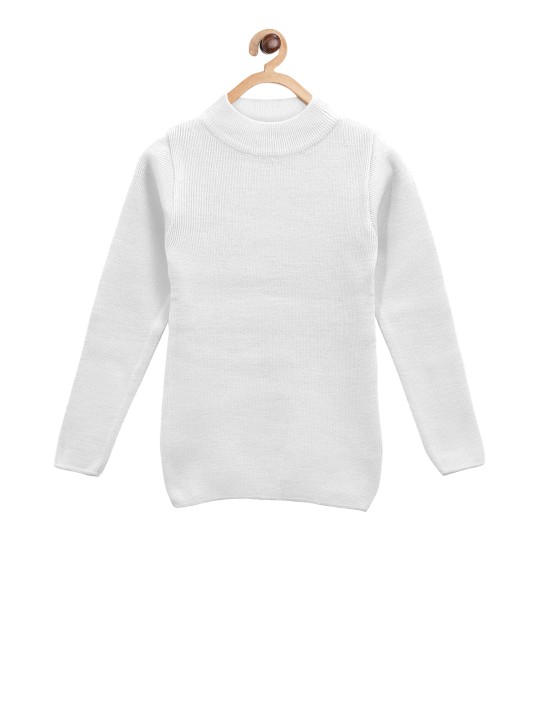 Girls White Solid Pullover