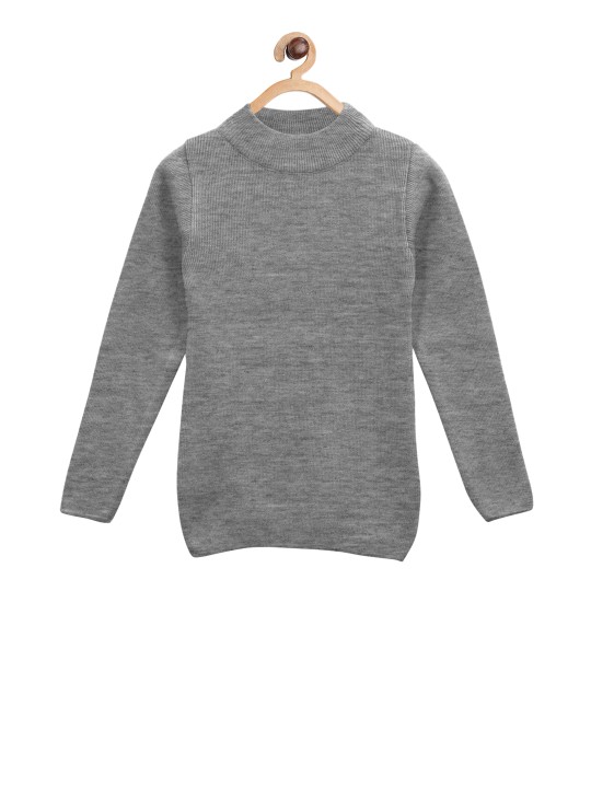 Girls Grey Solid Pullover