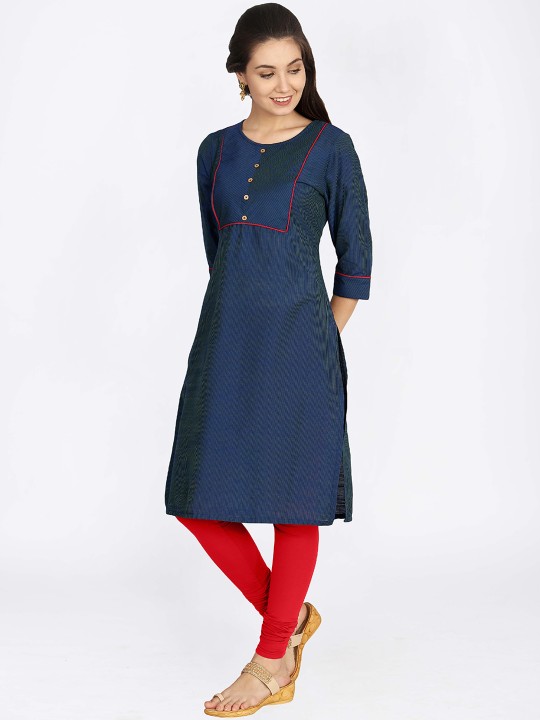 Women Navy Blue Solid Straight Kurta S