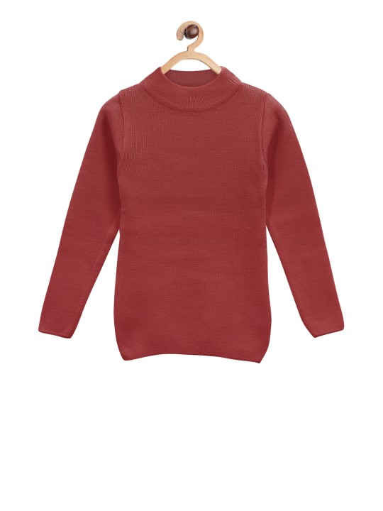 Girls Maroon Solid Pullover