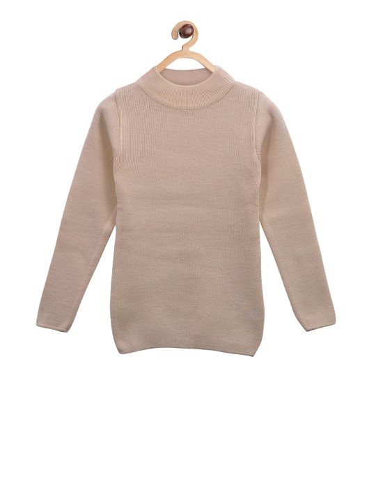 Girls Beige Solid Pullover