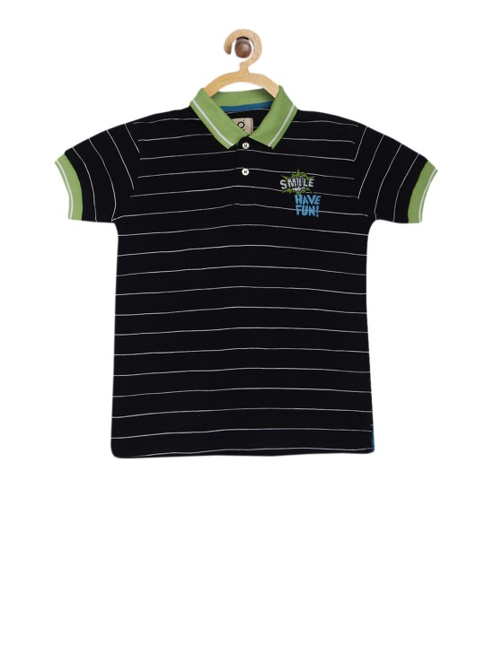 Boys Black Striped Polo Collar T-shirt 2Y -  439