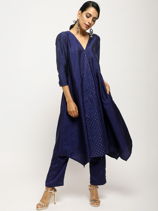 Women Blue Printed Kurta with Trousers XXS
