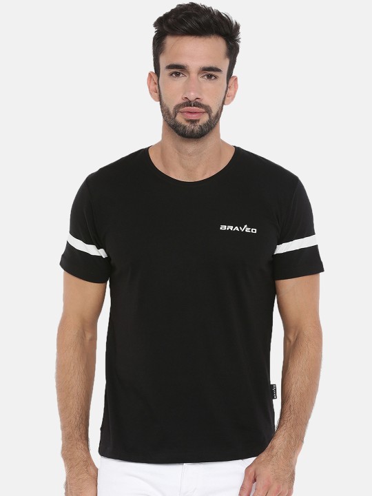 Men Black Solid Round Neck Slim Fit T-shirt S