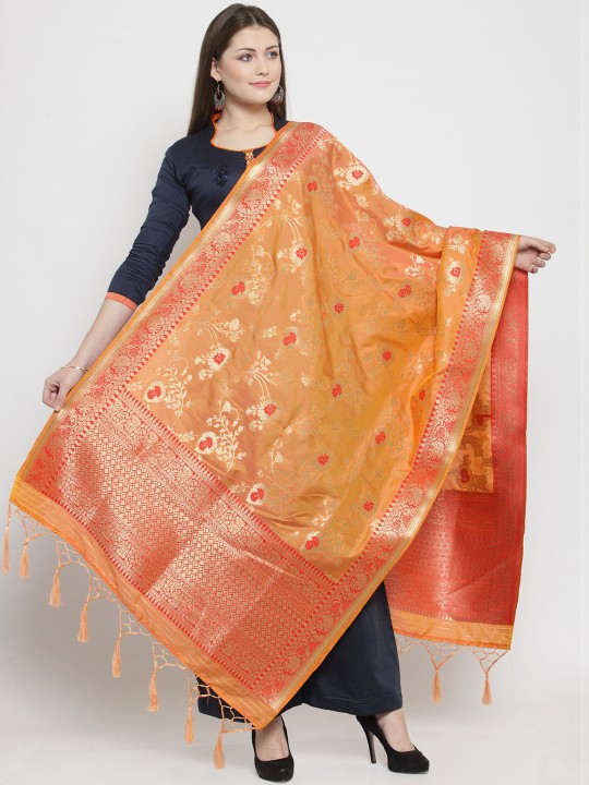 Orange & Red Woven Design Dupatta