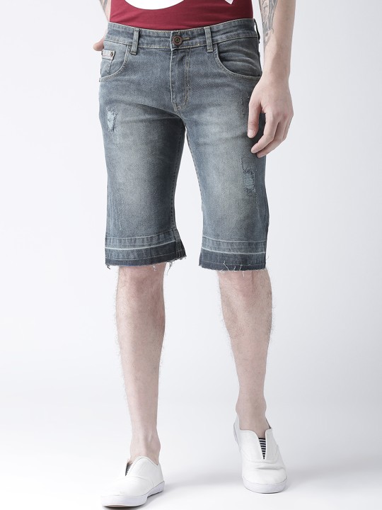 Men Blue Solid Slim Fit Regular Shorts 30