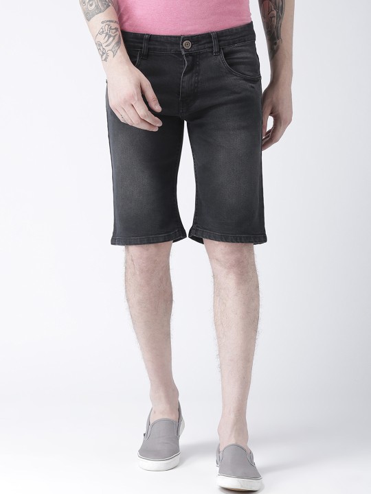 Men Black Solid Slim Fit Regular Shorts 30