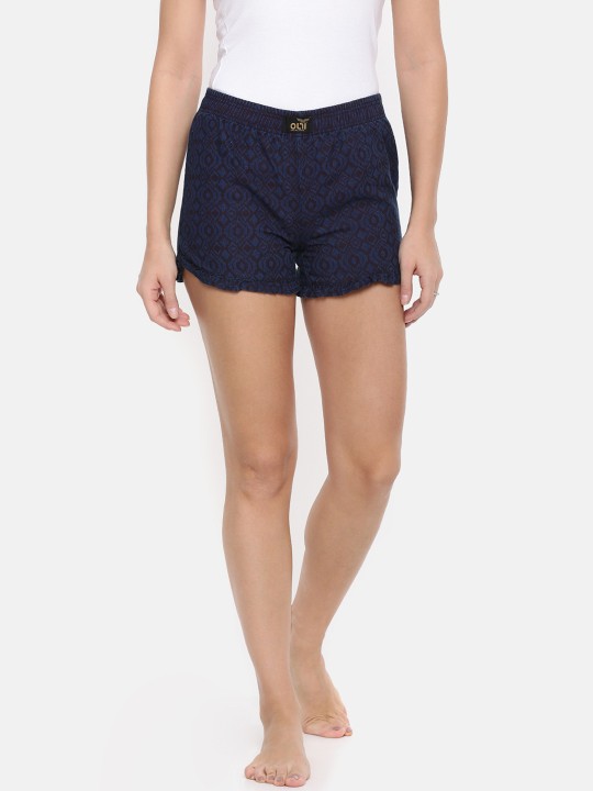 Women Blue Printed Sleep Shorts OLLIWBOIB1001 S