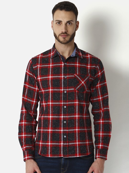Men Red & Black Slim Fit Checked Casual Shirt 38