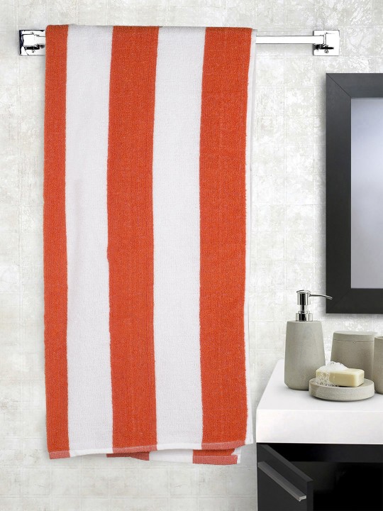 Unisex Orange & White Striped Cotton Bath Towel