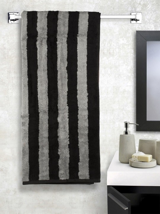 Unisex Black & Grey Striped Cotton Bath Towel