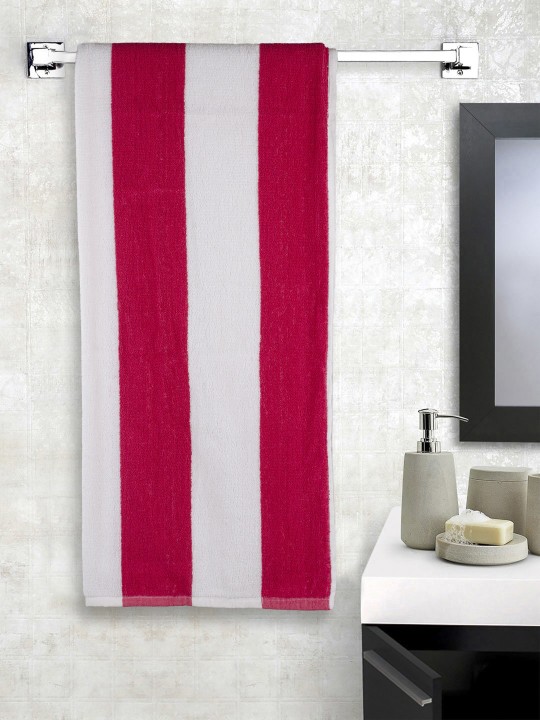 Unisex Pink & White Striped Cotton Bath Towel