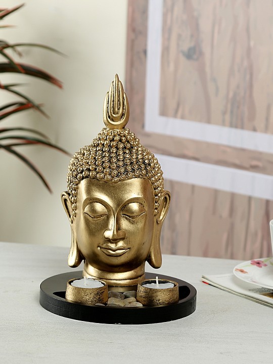 Gold-Toned & Black Candle Holder Set