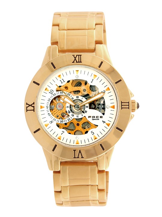 Men White & Gold-Toned Analogue Watch AUTOMATIC
