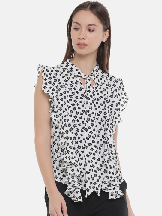 Women Off-White Printed Top XS