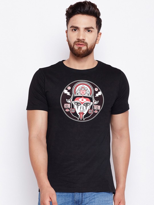 Men Black Printed Round Neck T-shirt S