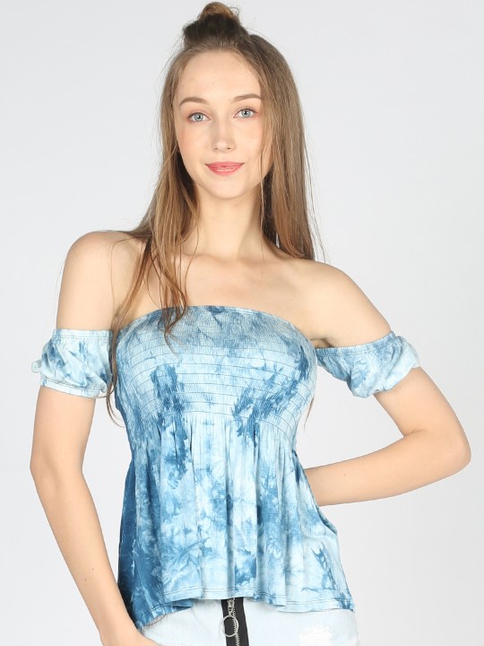 Women Blue Dyed Bardot Top S