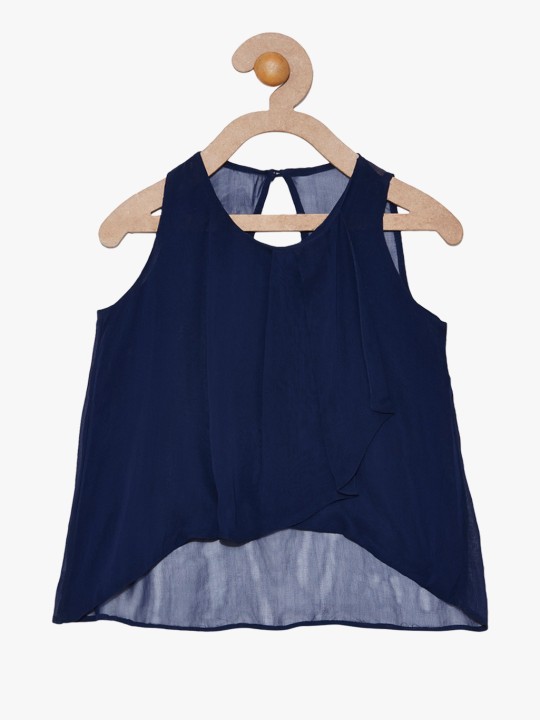 Girls Navy Blue Layered High-Low Top 12-13Y
