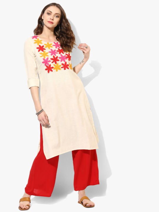 Beige Textured Kurta XS