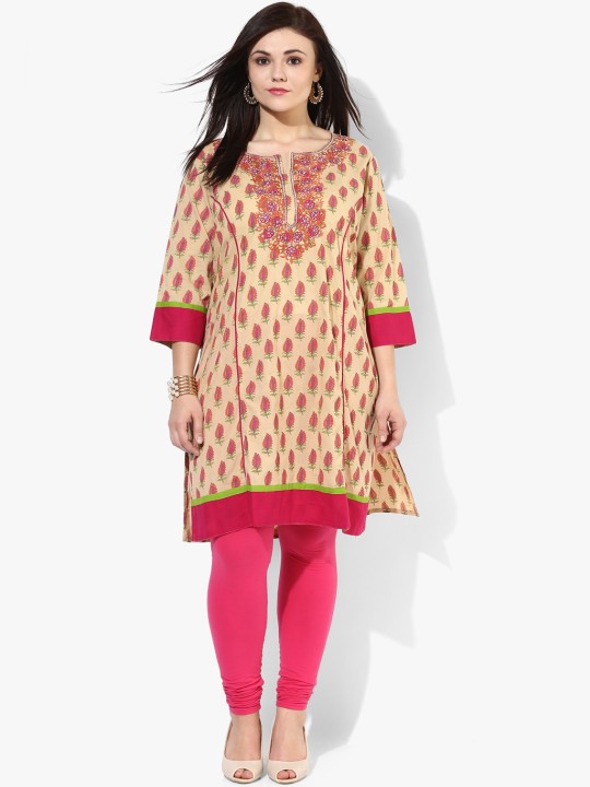 Beige Printed Kurta XXL