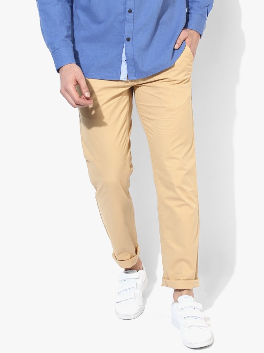 Khaki Solid Slim Fit Chinos 30