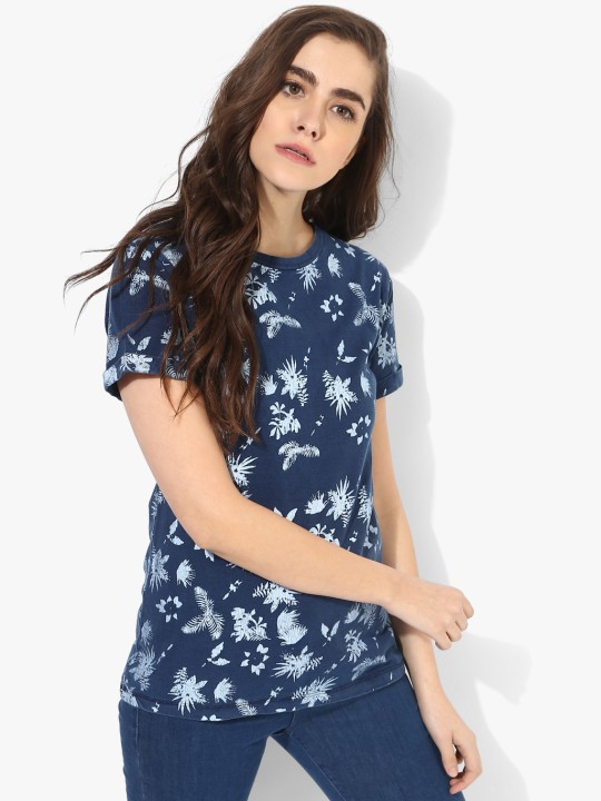 Navy Blue Printed Blouse